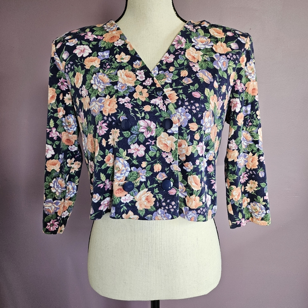 JF II Petites Vintage 80s Cottagecore Prairie Floral Buttoned Top & Skirt Set - Picture 2 of 15